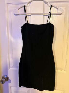 PrettyLittleThing Black Textured Rib Strappy Bodycon Mini Dress